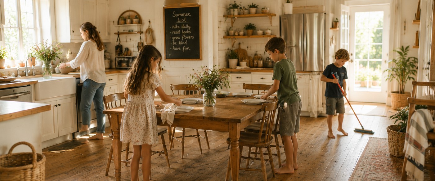 Homeschool family at home